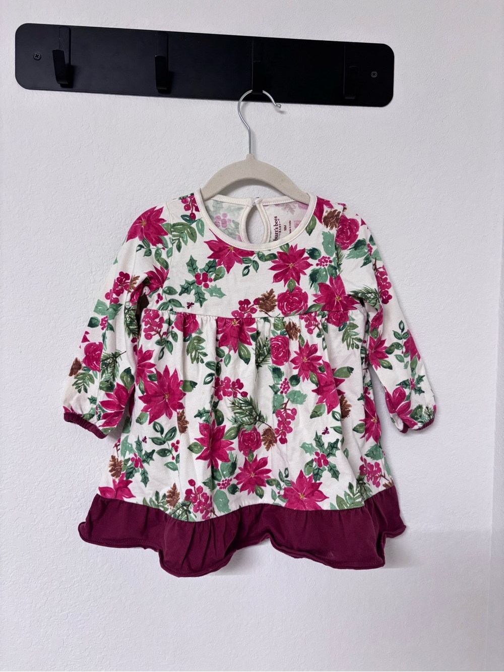 Kid’s Burt's Bees Holiday Long-Sleeve Floral Tee with Berry Ruffle